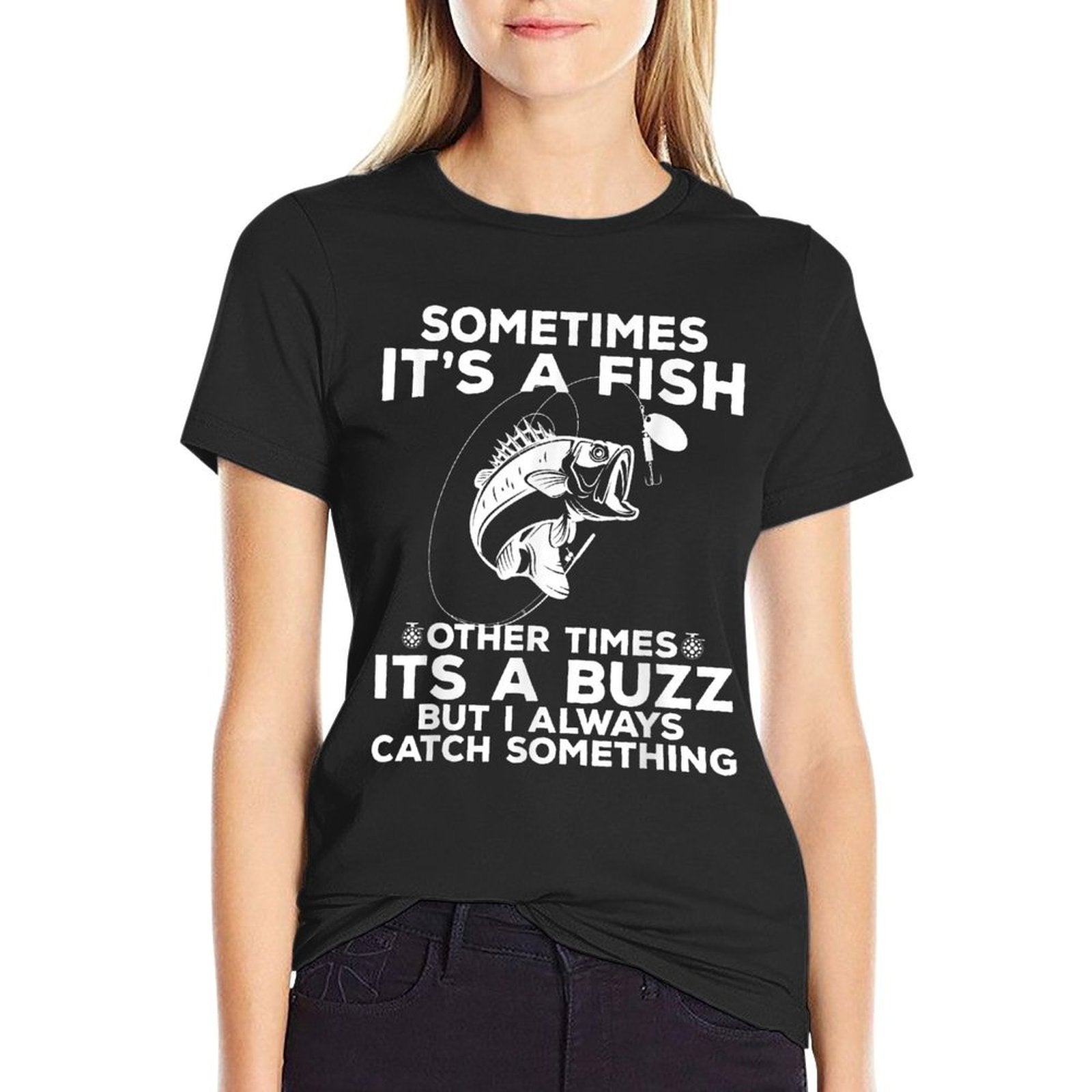 Funny Fishing Sometimes Its A Fish Fishing  Ribbed Collar T-Shirt