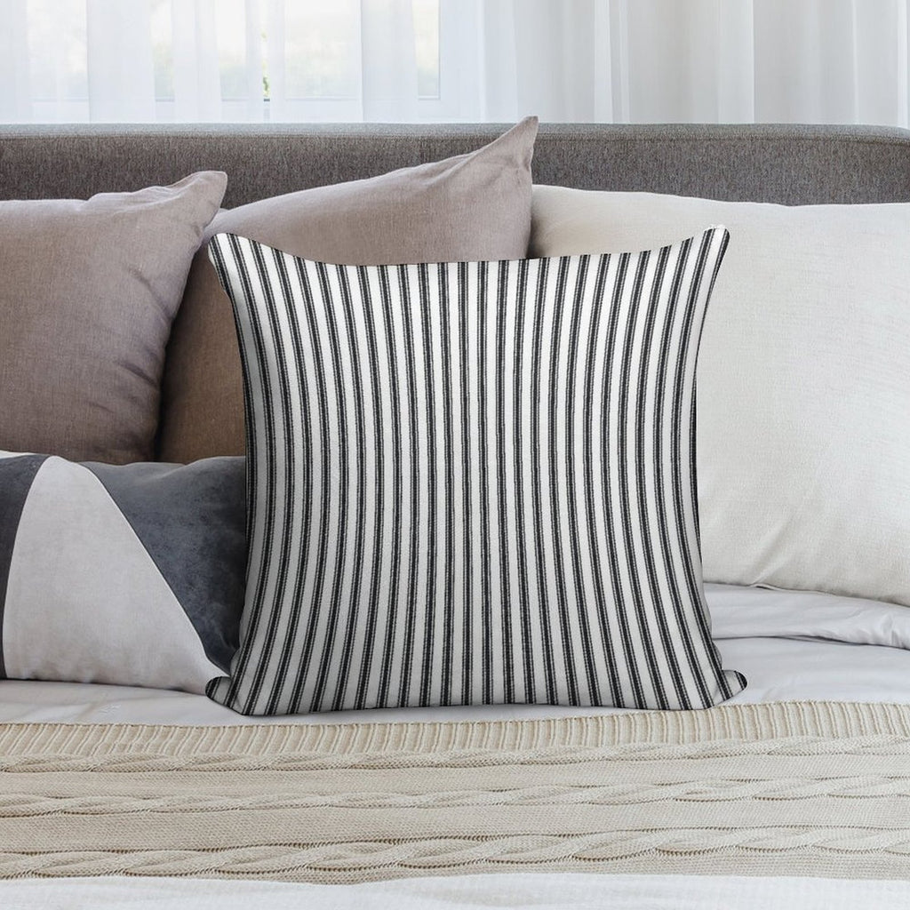 Old Fashioned Ticking Stripes Black And White Soft Shrink-Resistant Throw Pillow