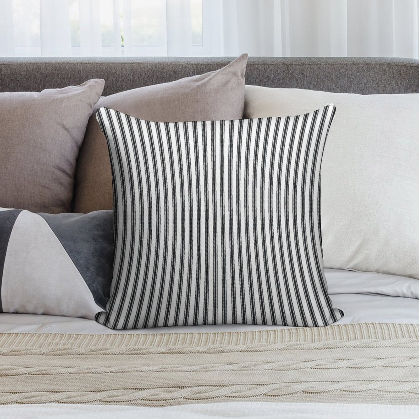 Old Fashioned Ticking Stripes Black And White Soft Shrink-Resistant Throw Pillow
