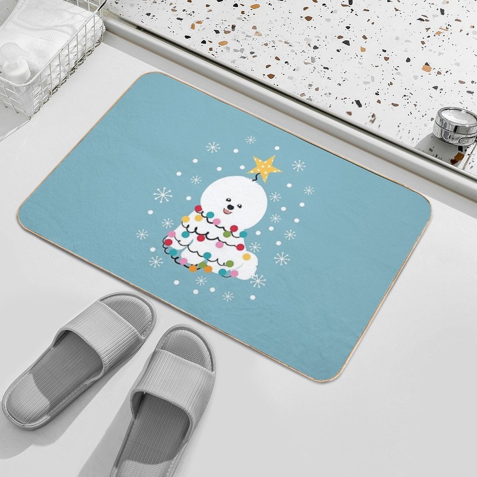 Bichon Frise Christmas Tree  Fade-Resistant Bath Mat