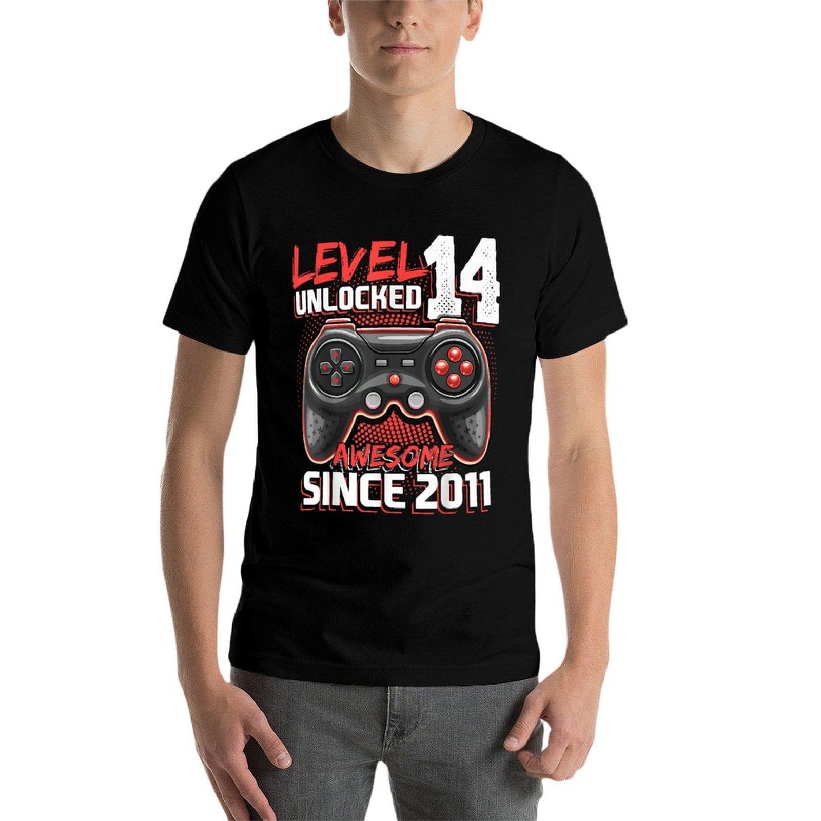 14th Birthday Boy Level 14 Gamer 14 Year Video Game Party  Trendy Pattern T-Shirt