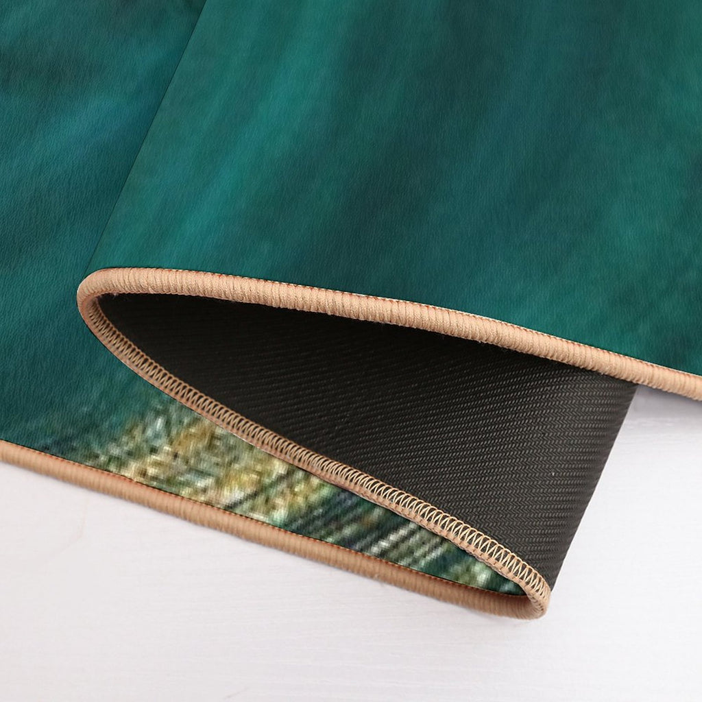 Gold Veined Green Luxury Faux Marble  Easy To Clean Bath Mat