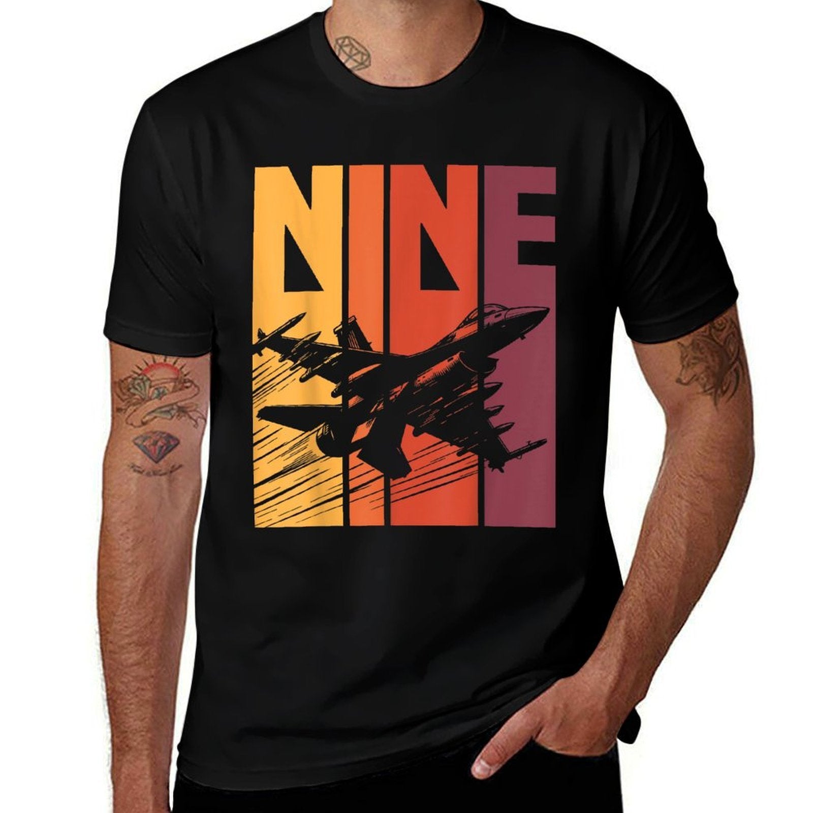 Military Fighter Jet Retro Nine Year Old Boys 9th Birthday  Affordable Price T-Shirt