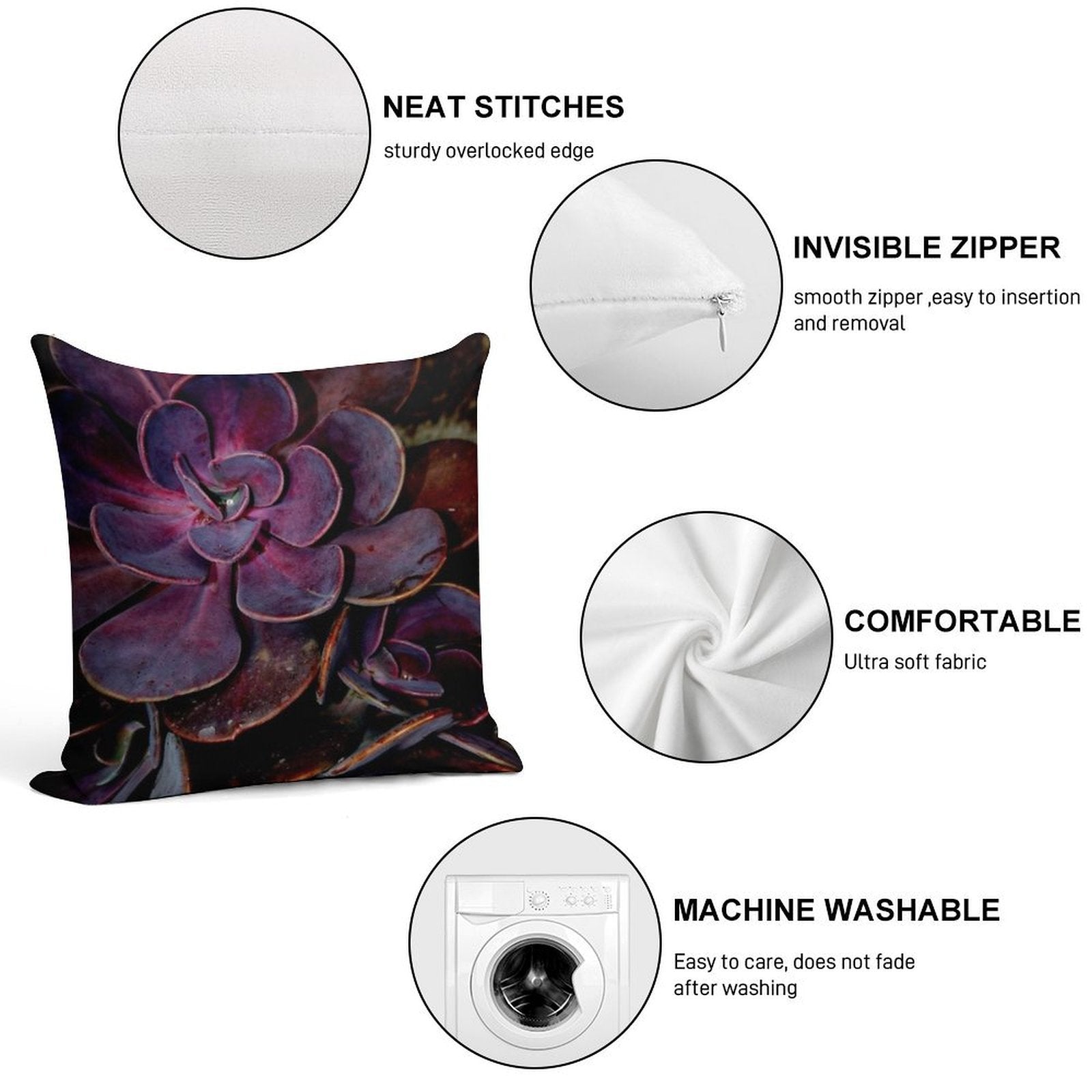 Velvet Aubergine Cactus Soft Multiple Sizes Throw Pillow