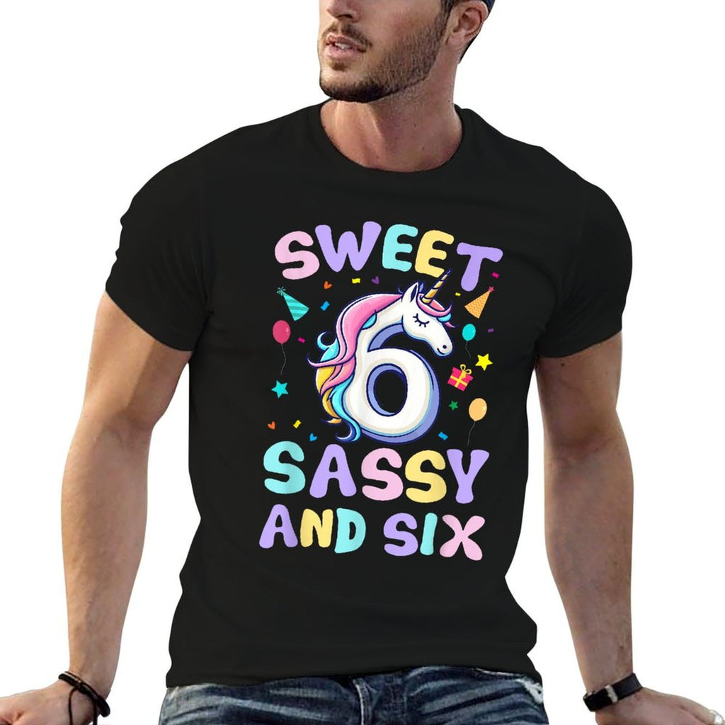 Sweet Sassy And Six Unicorn 6th Birthday Party Funny Girls  Stretchy T-Shirt