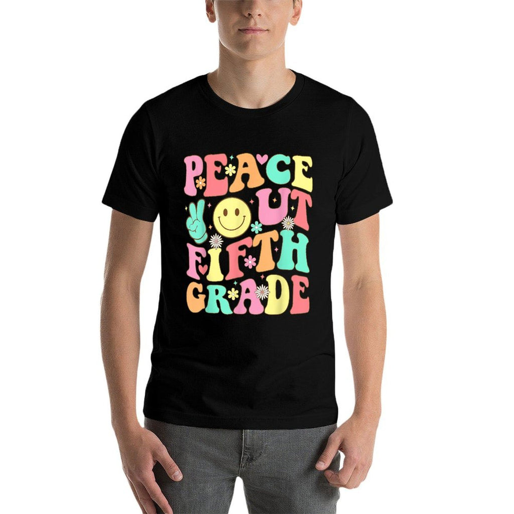 Peace Out Fifth Grade Groovy 5th Grade Last Day of School  Cotton T-Shirt