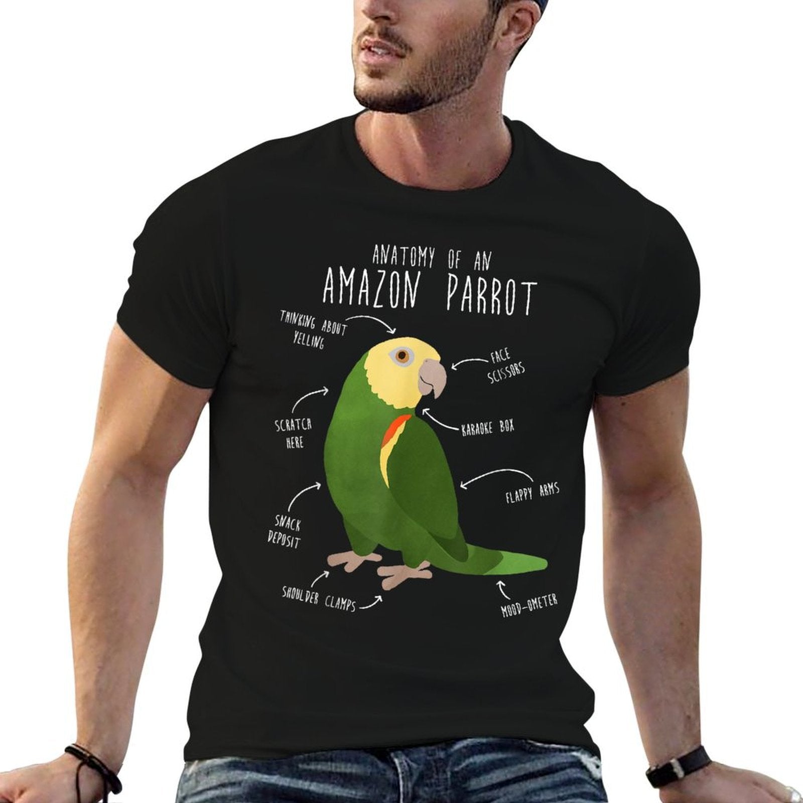Amazon Parrot Anatomy, Cute Funny Pet Double Yellow Bird  Tagless Design T-Shirt