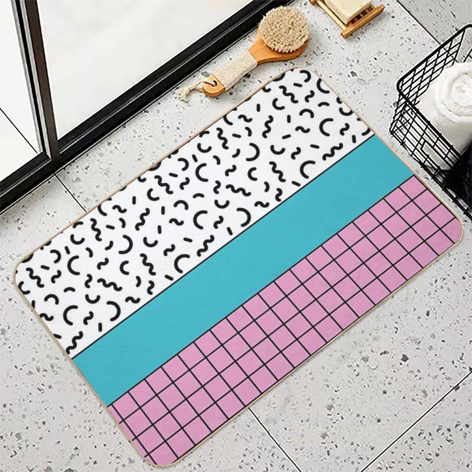 Memphis Pattern 68 - Retro 90s  80s  Absorbent Bath Mat