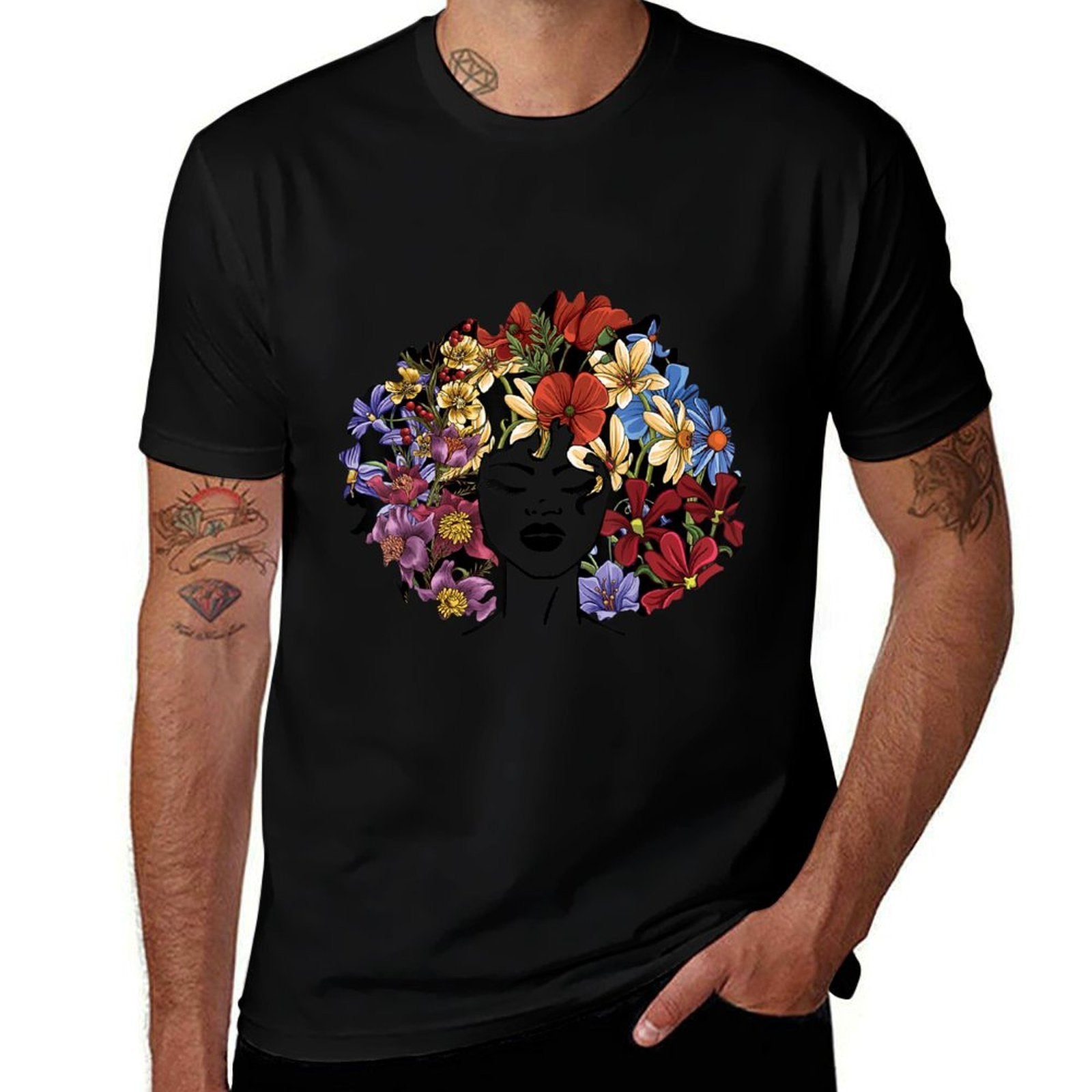Juneteenth Women Black History Gift Afro Flower Hair  Soft T-Shirt