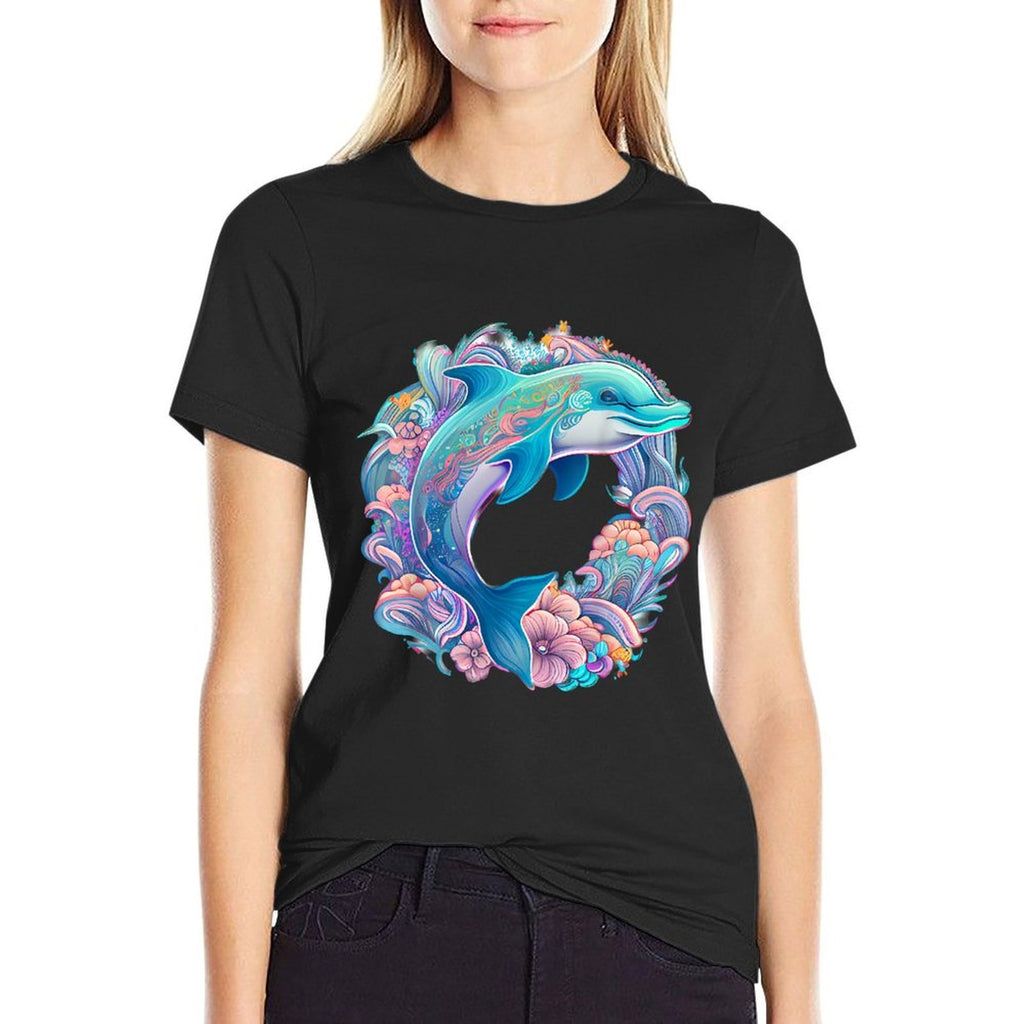 Easter Festive Illustration with Charming Dolphin Artwork  Summer-ready Fabric T-Shirt