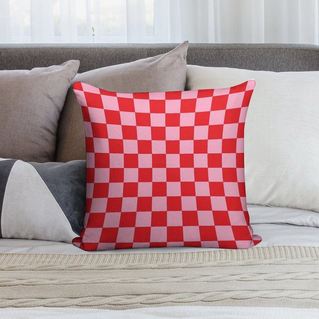 Checkered Pink And Red Soft Gift Ready Throw Pillow