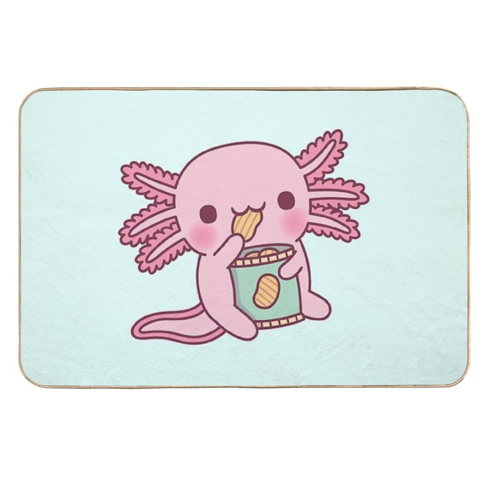 Cute Axolotl Eating Potato Chips  Odorless Bath Mat