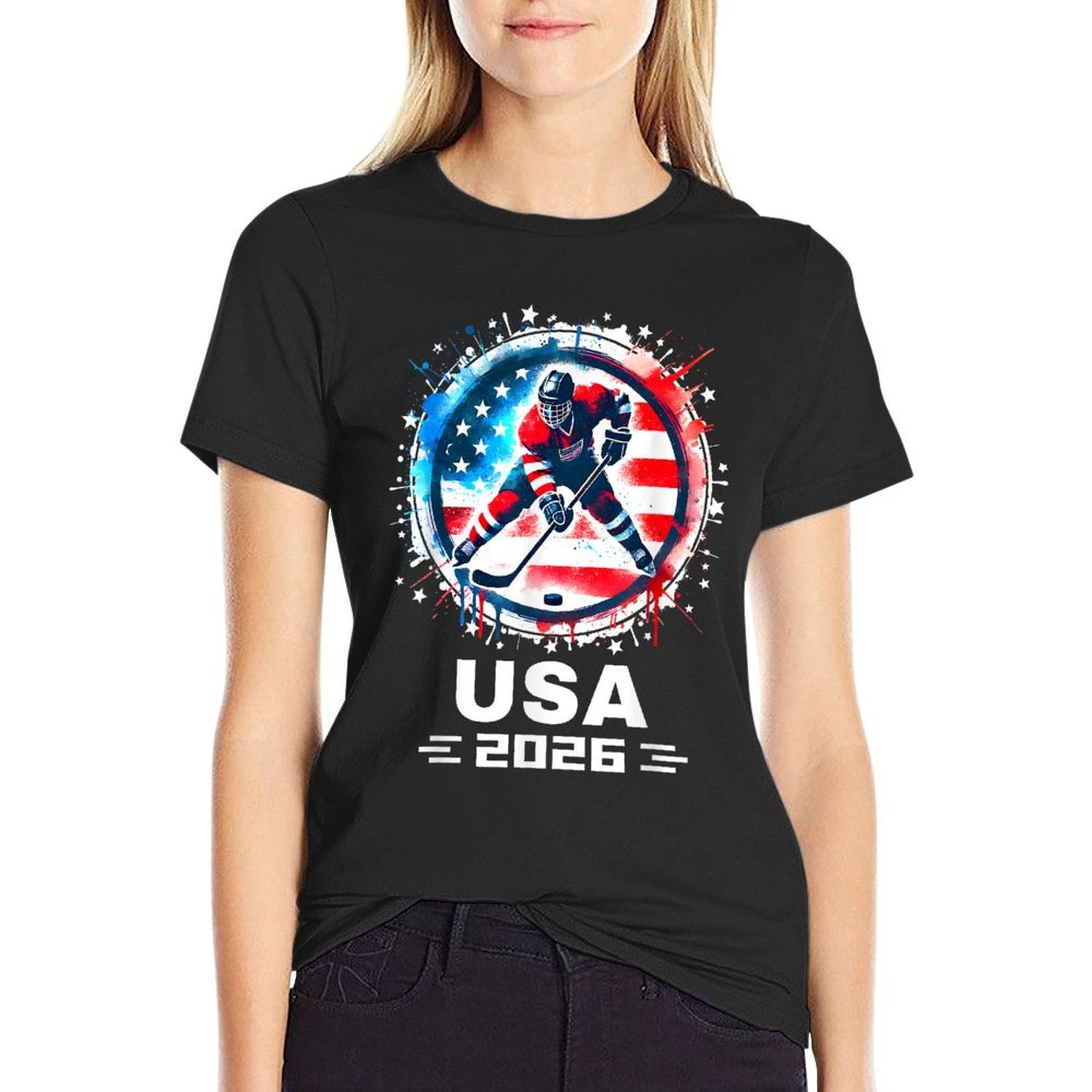 USA Team 2026 Hockey American Women Men Kids Hockey  Summer-ready Fabric T-Shirt