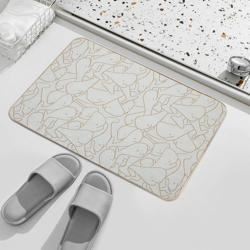 Seamless Line Drawing Whale Pattern Mint Green And Beige  Absorbent Bath Mat