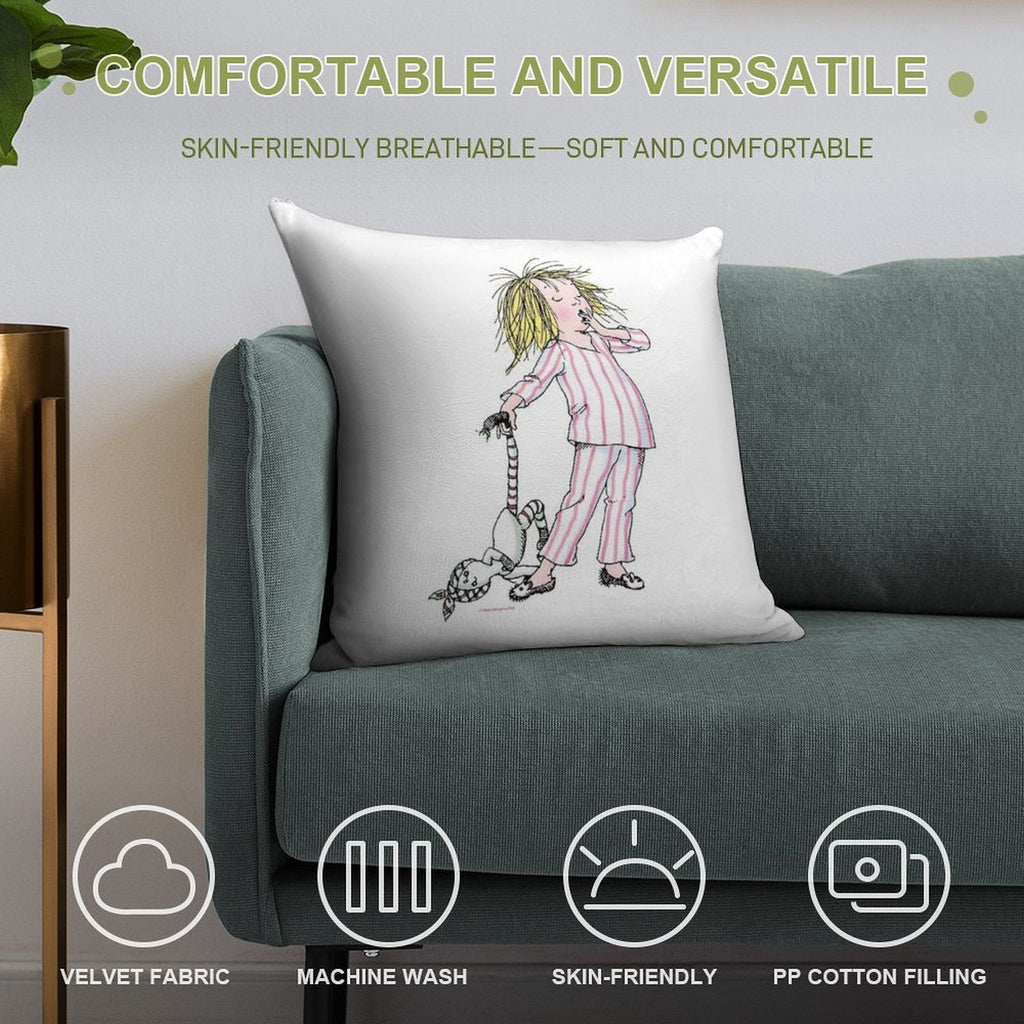 Yawning Eloise in Her Pajamas Soft Luxury Feel Throw Pillow