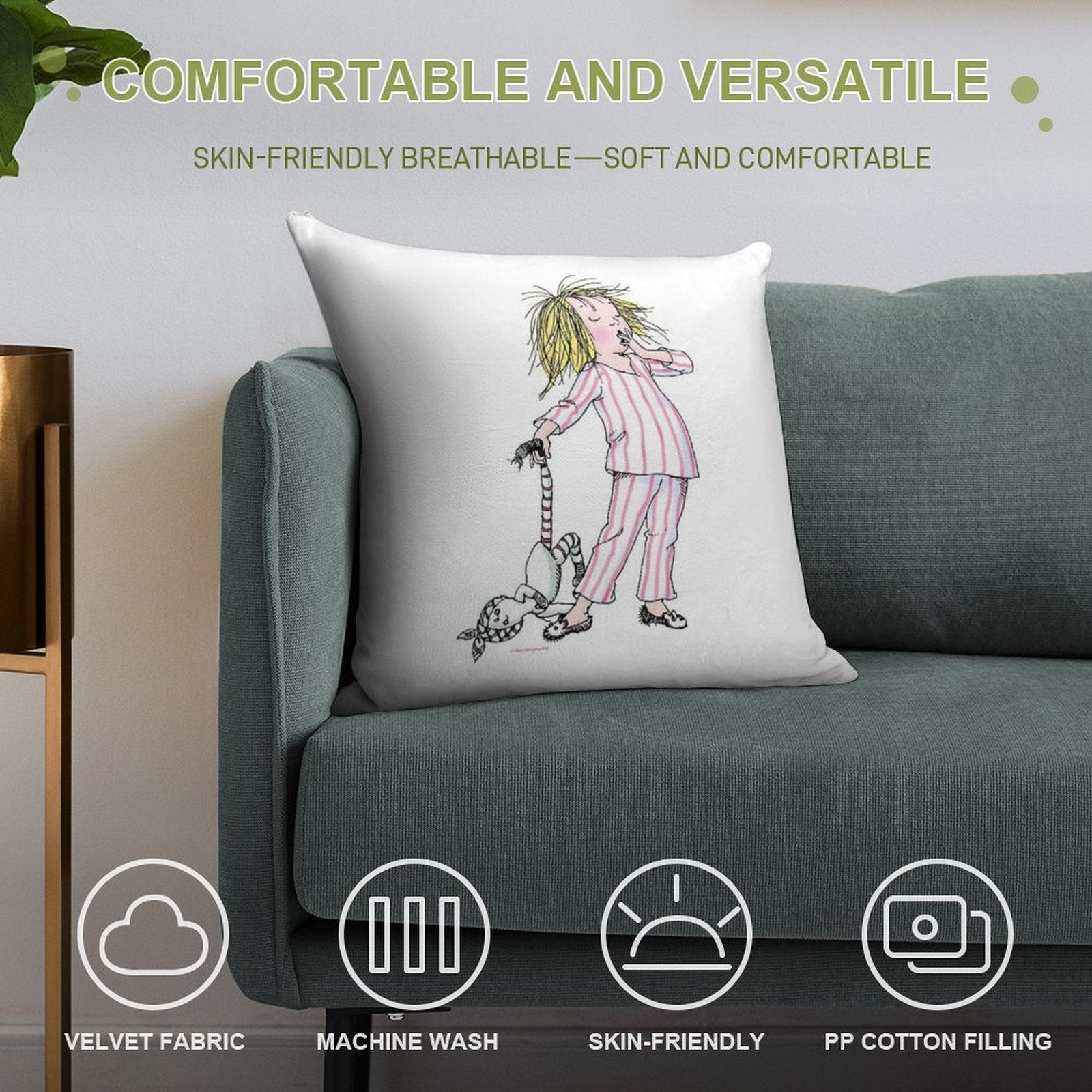 Yawning Eloise in Her Pajamas Soft Luxury Feel Throw Pillow
