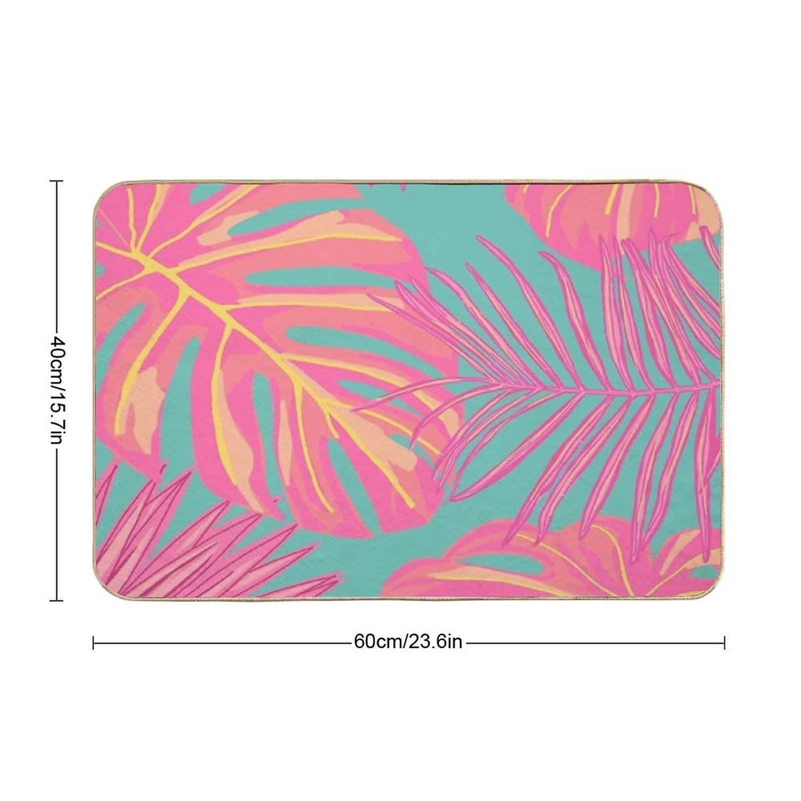 Tropical Leaves in Pink And Turquoise  Easy To Clean Bath Mat