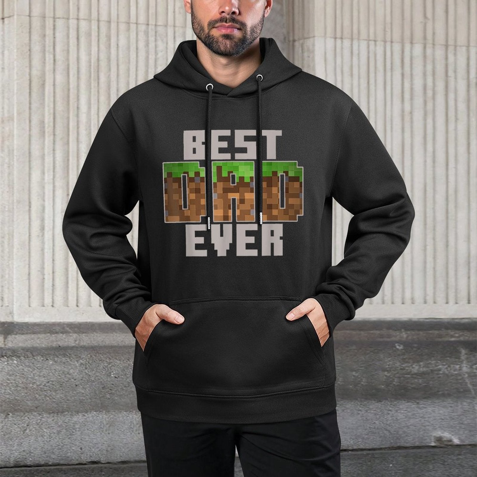 Pixel Block Best Dad Ever Earth Grass Funny Gamer Art Adjustable Hood Hoodie
