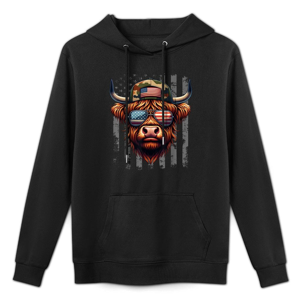 Highland Cow 4th July USA Dad Father America Men Boys Colorfast Hoodie