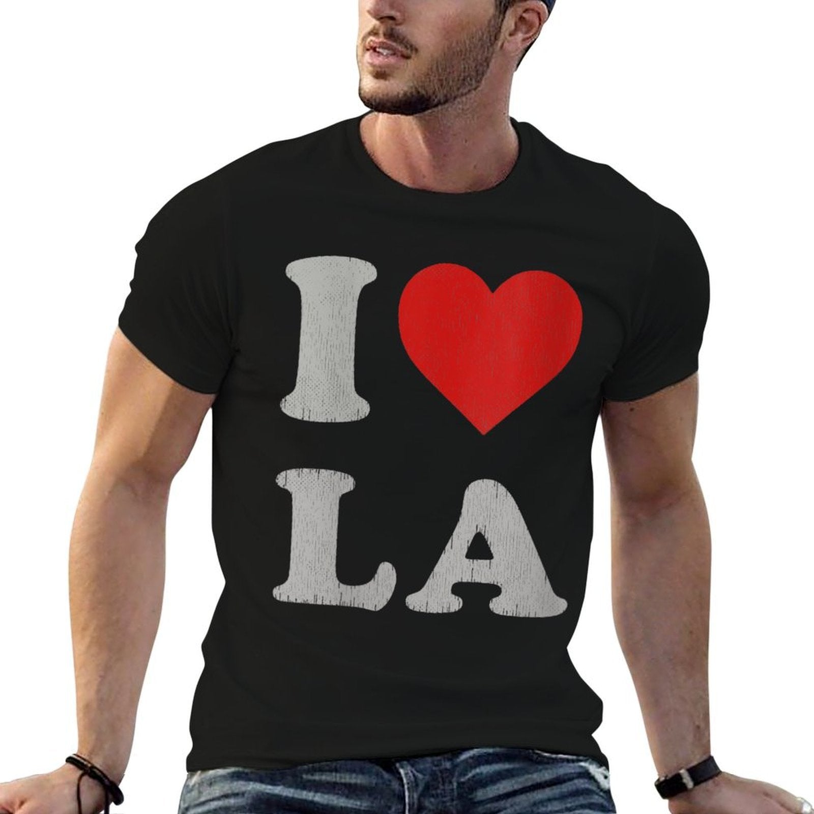 Womens I Heart LA Souvenir Men Distressed I Love Los Angeles  Easy-care T-Shirt