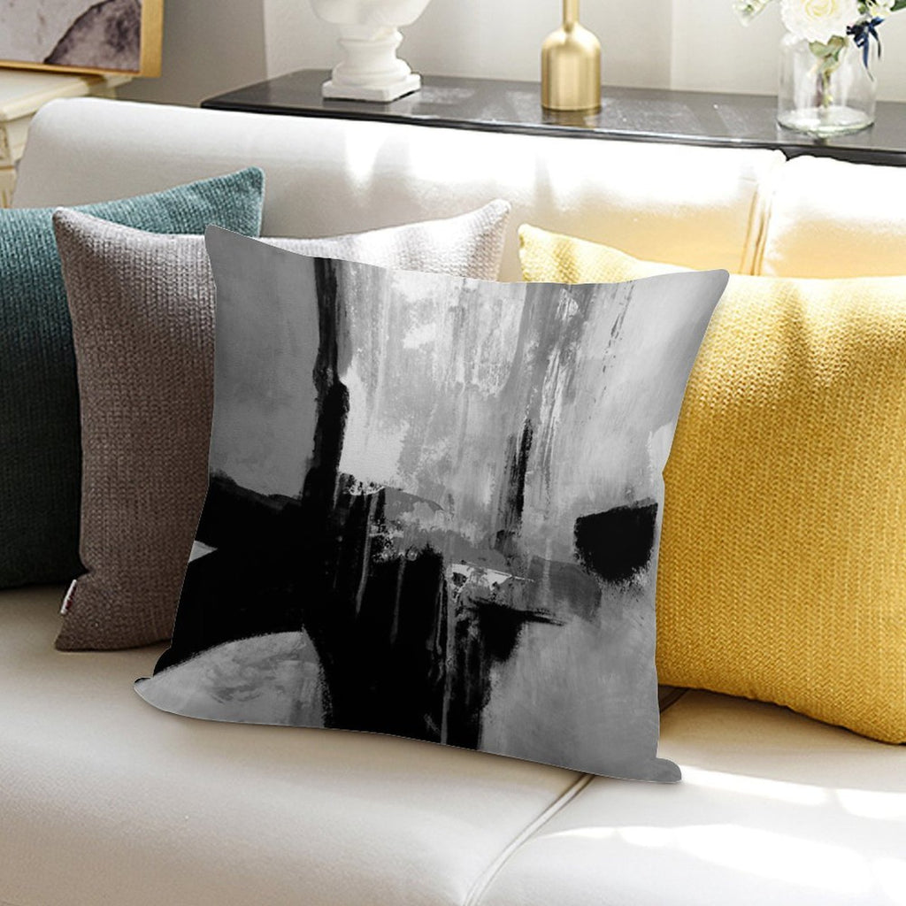 Black White Horizontal Abstract Soft Durable Construction Throw Pillow