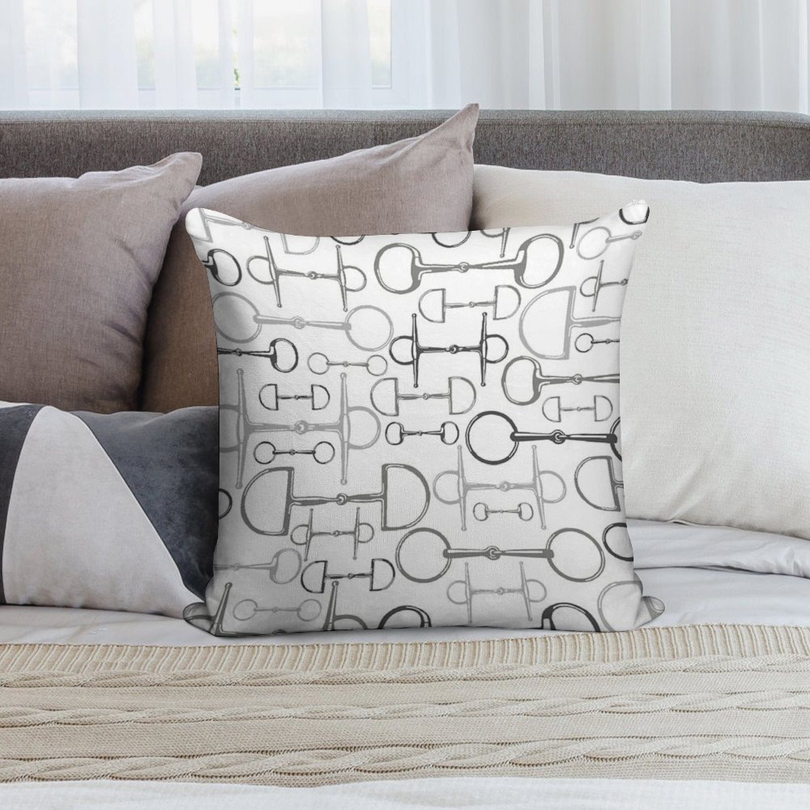 Snaffles Multi Gray Soft Short Plush Fabric Throw Pillow