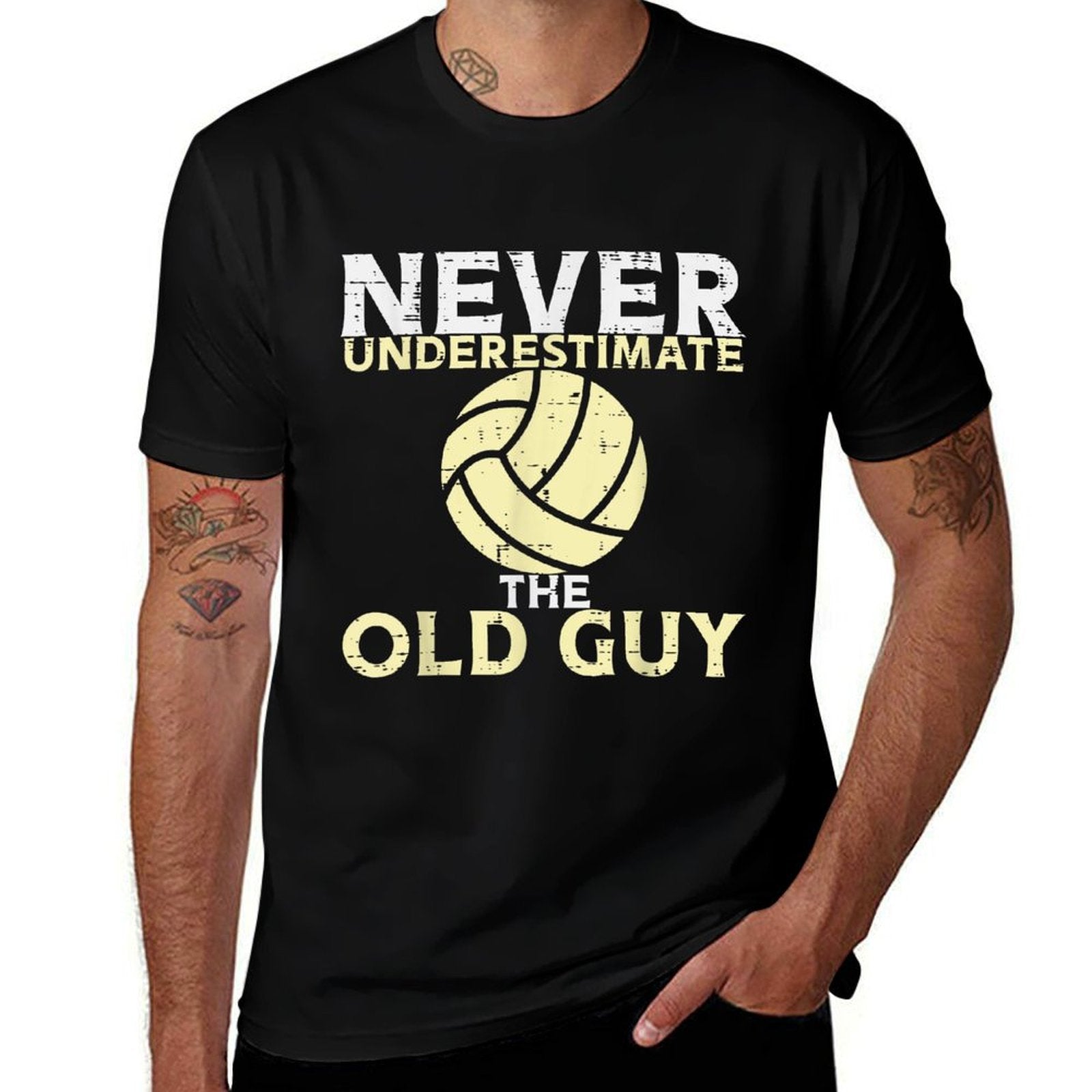 Never Underestimate Old Guy Volleyball Coach Dad Grandpa Men  Durable T-Shirt