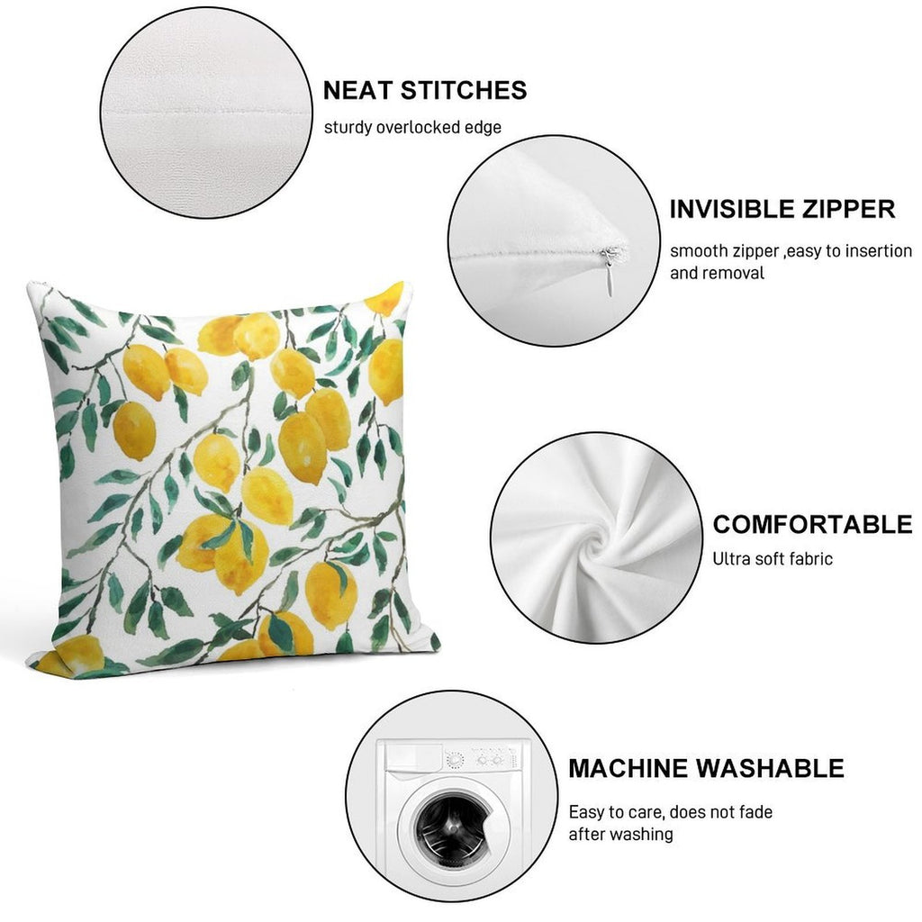 Hand Painted Watercolor Yellow Lemon Pattern Soft Decorative Cover Throw Pillow