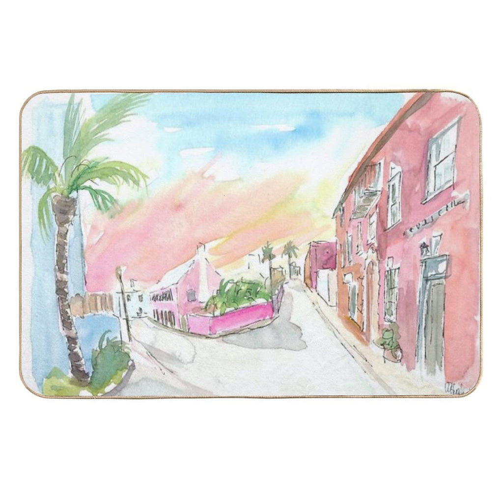 Sunny Bermuda Street Scene In St George's  Long-Lasting Bath Mat