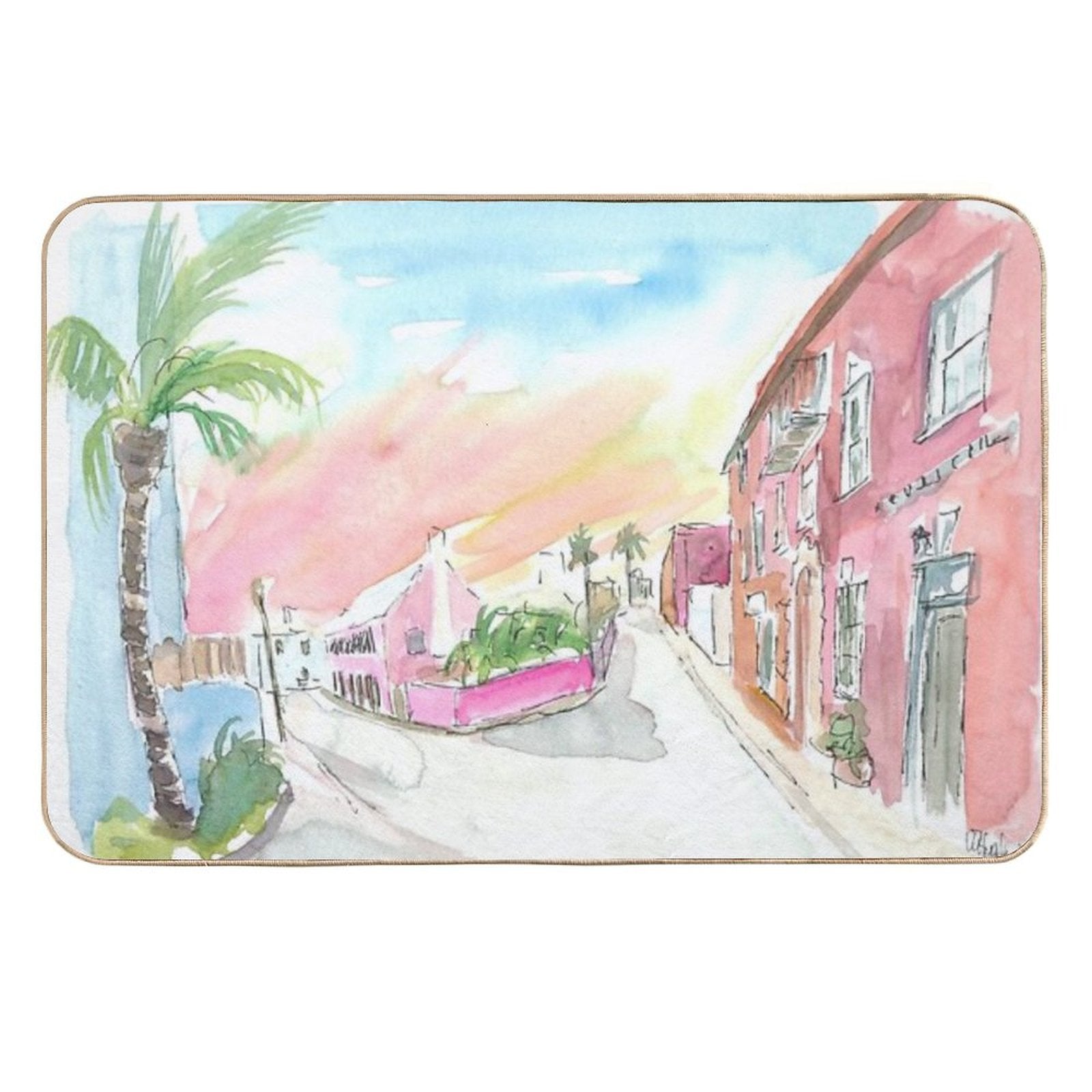 Sunny Bermuda Street Scene In St George's  Long-Lasting Bath Mat