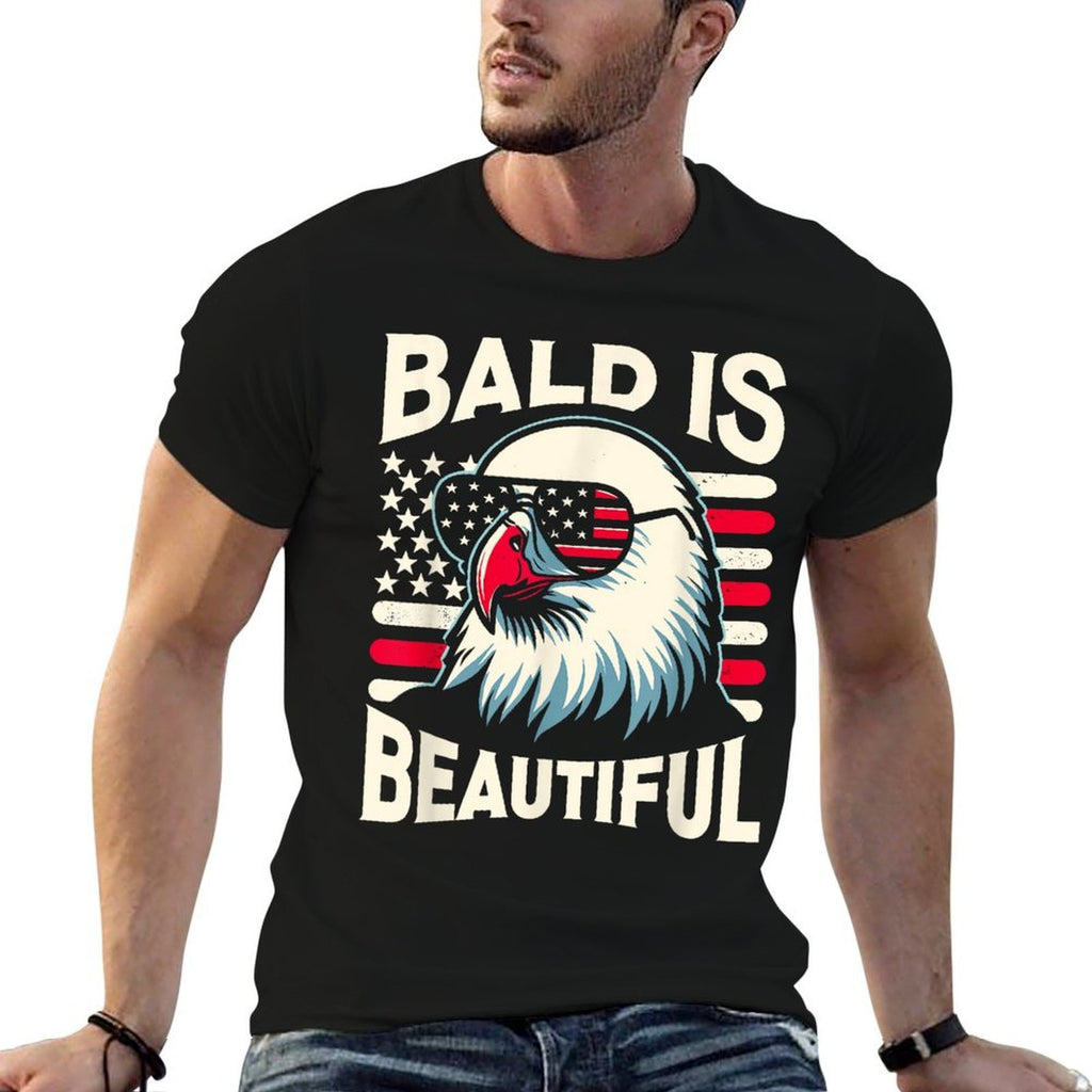 Bald Is Beautiful 4th of July USA Patriotic Funny Bald Eagle  Heathered Texture T-Shirt