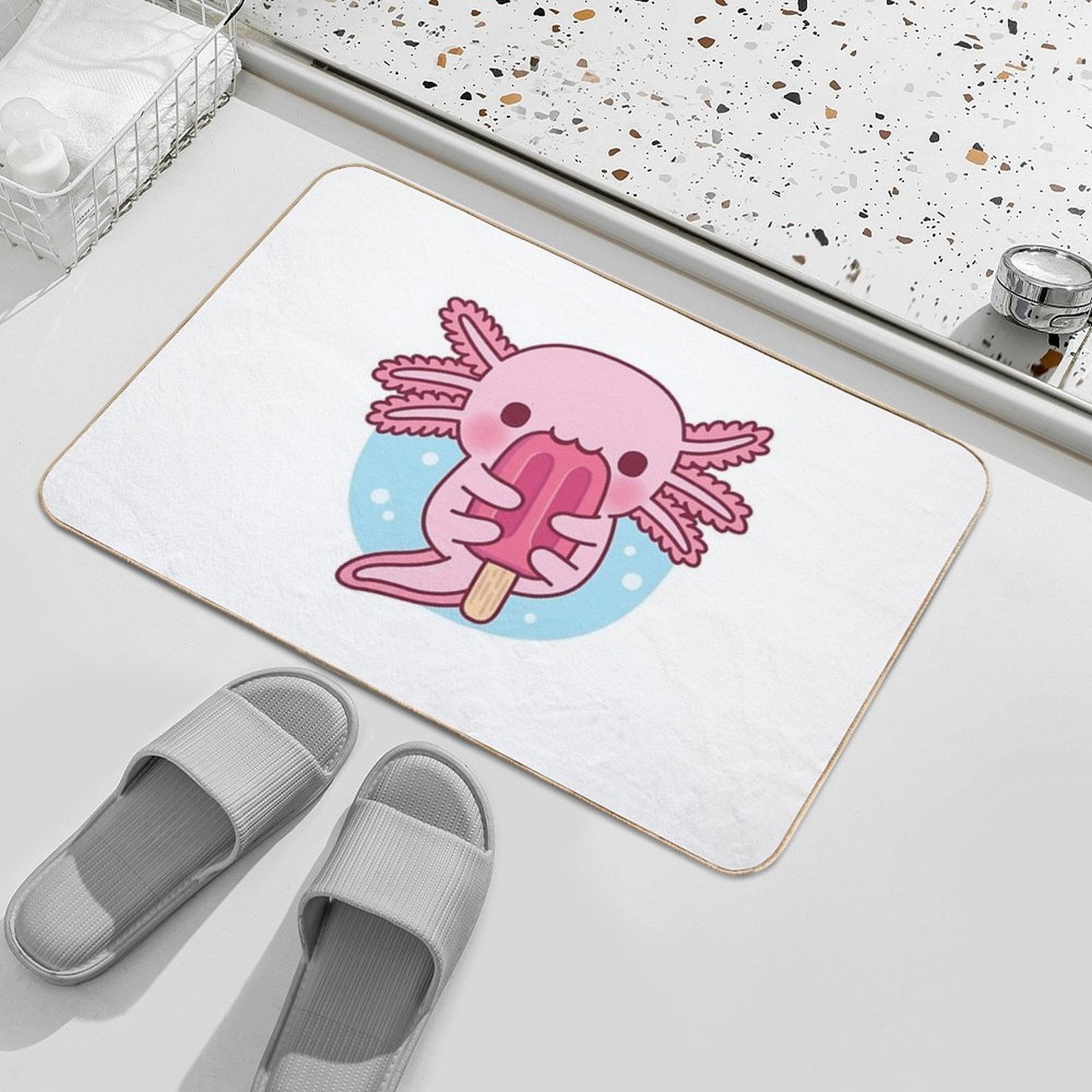 Cute Axolotl Eating Popsicle Ice Cream  Multi-Purpose Bath Mat