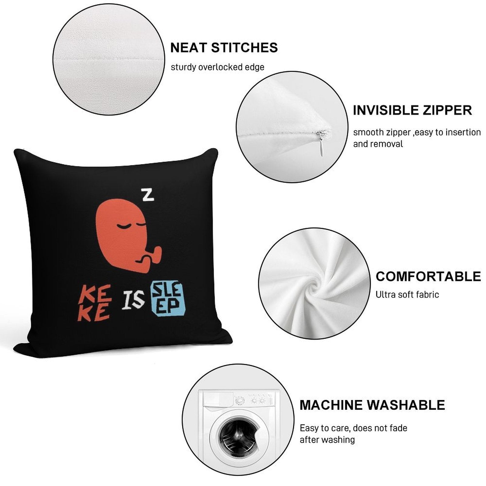 KEKE IS SLEEP Soft High-Density Material Throw Pillow