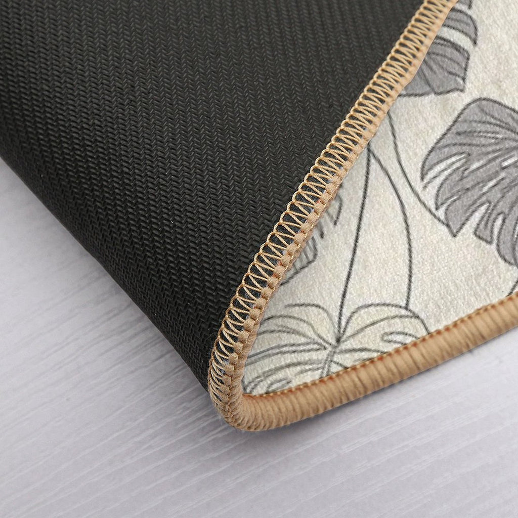 Tropical Monstera Leaves with Thin Black Outlines  Non-Slip Bath Mat