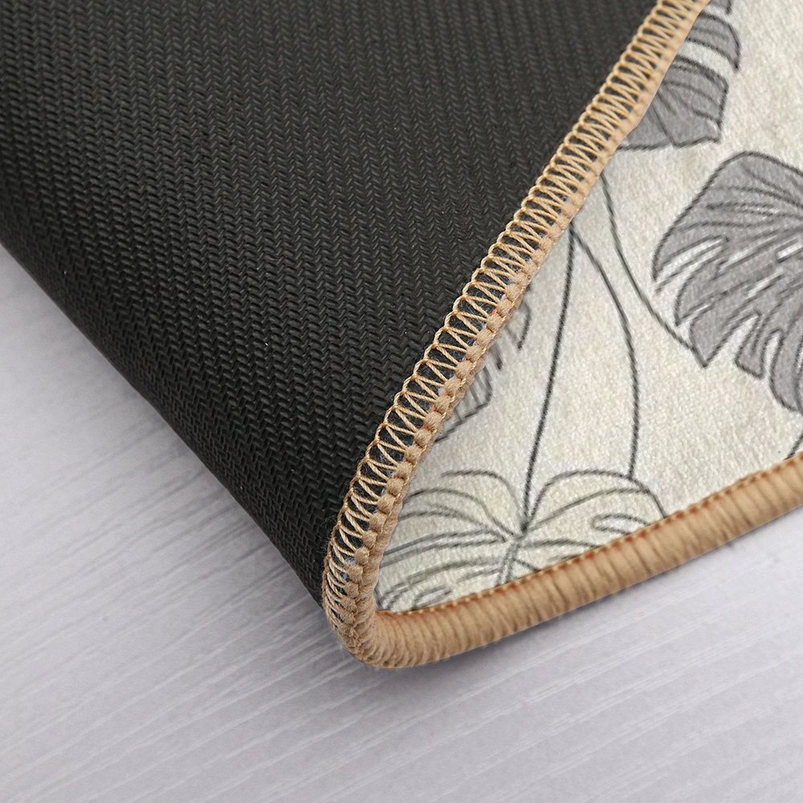 Tropical Monstera Leaves with Thin Black Outlines  Non-Slip Bath Mat
