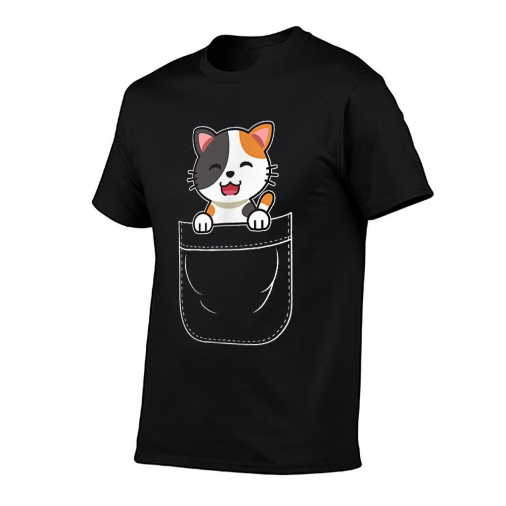 Cute Calico Cat Kitten in Pocket for Men Women Girls Kids  Breathable T-Shirt