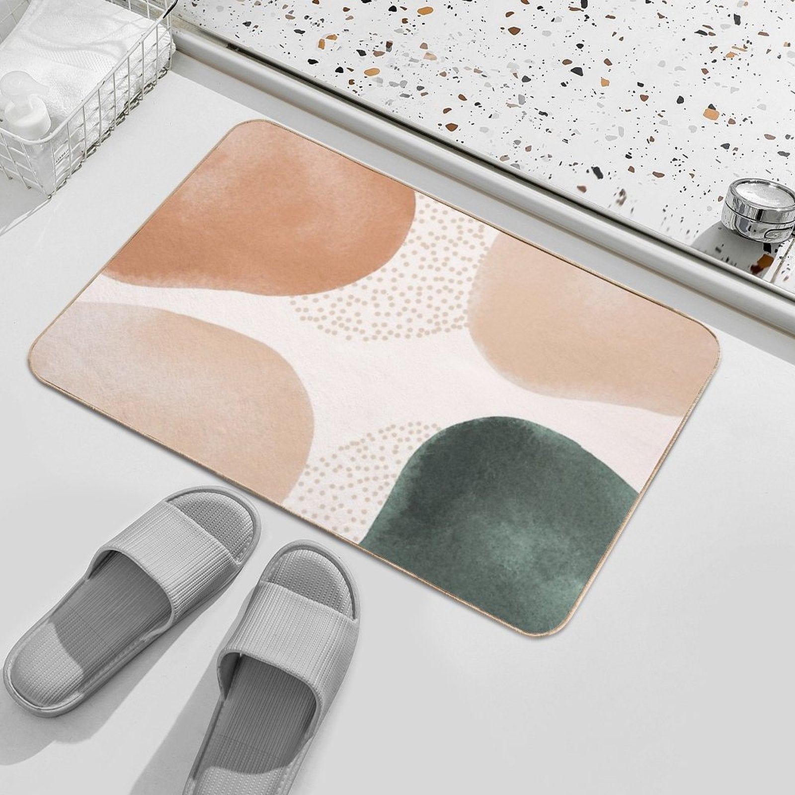 Boho Abstract Neutral Watercolor Geometric Shapes  Fade-Resistant Bath Mat