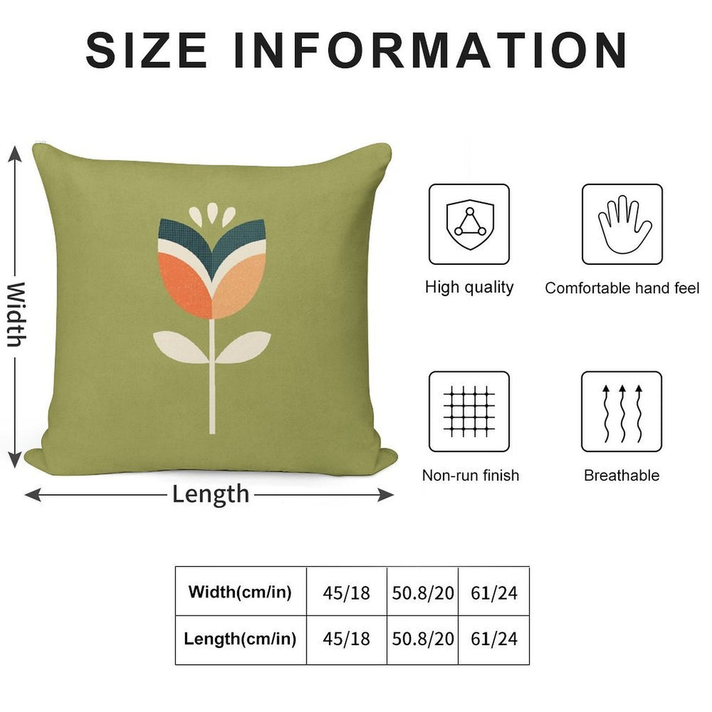 Retro Tulip - Orange And Olive Green Soft Decorative Cover Throw Pillow