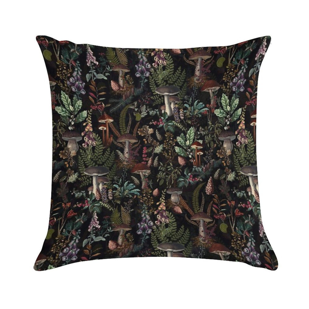 Vintage Mysterious Mushrooms Forest Botanical Botanical Night Garden Pattern NightGarden Soft Gift Ready Throw Pillow