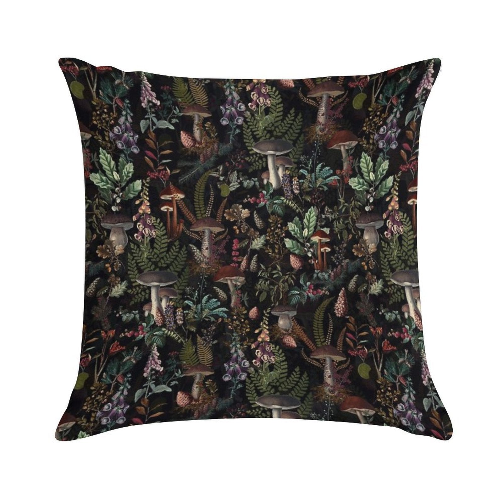 Vintage Mysterious Mushrooms Forest Botanical Botanical Night Garden Pattern NightGarden Soft Gift Ready Throw Pillow