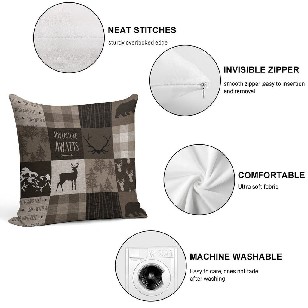 Adventure Patchwork - BrownBeige Soft Warmth Comfort Throw Pillow