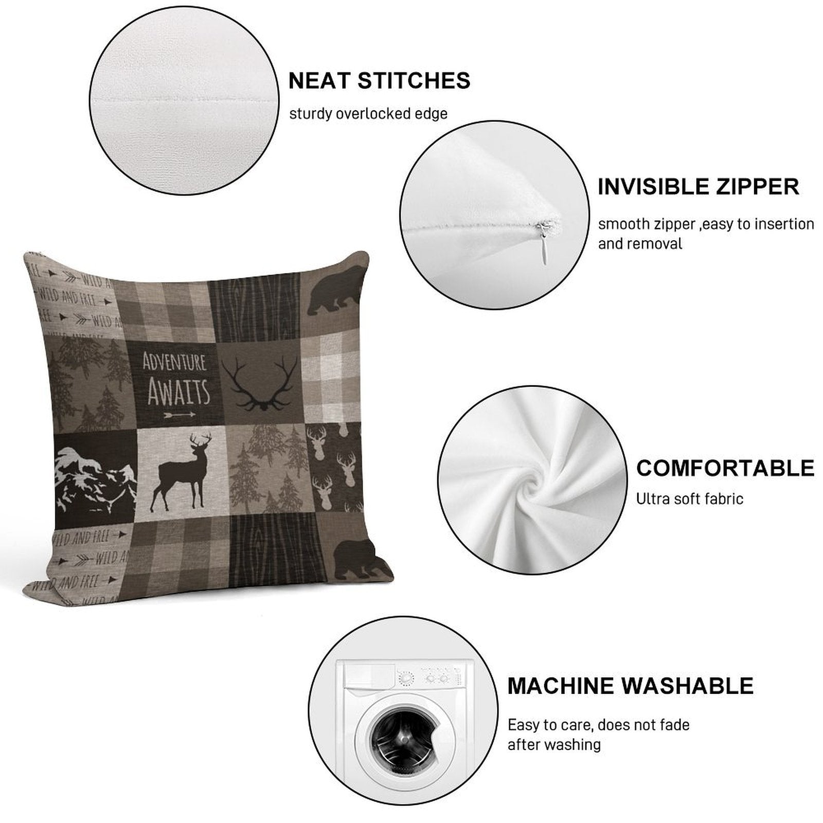 Adventure Patchwork - BrownBeige Soft Warmth Comfort Throw Pillow