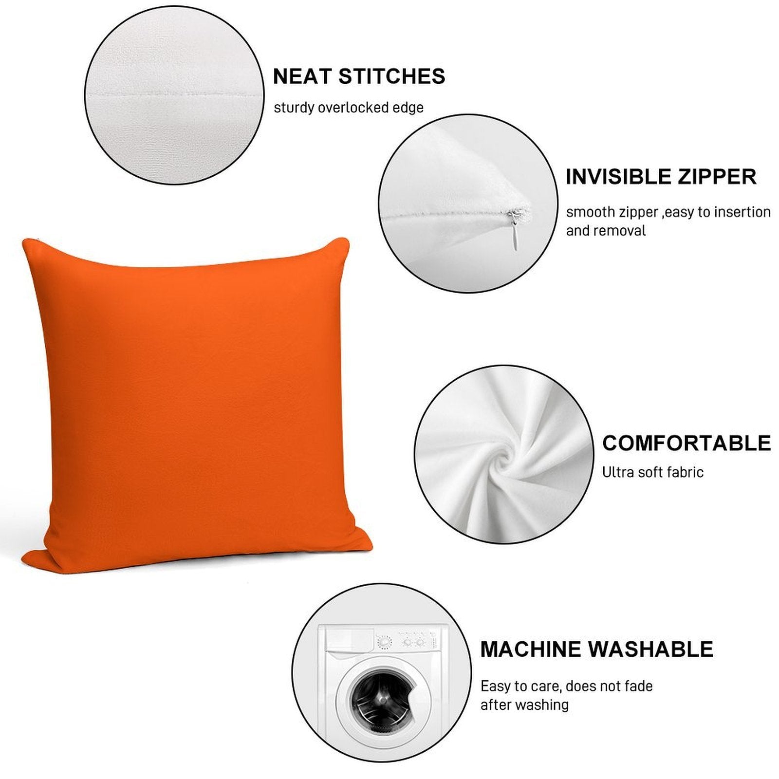SOLID PLAIN INTERNATIONAL ORANGE -OVER 100 SHADES OF ORANGE ON OZCUSHIONS Soft Reinforced Edging Throw Pillow