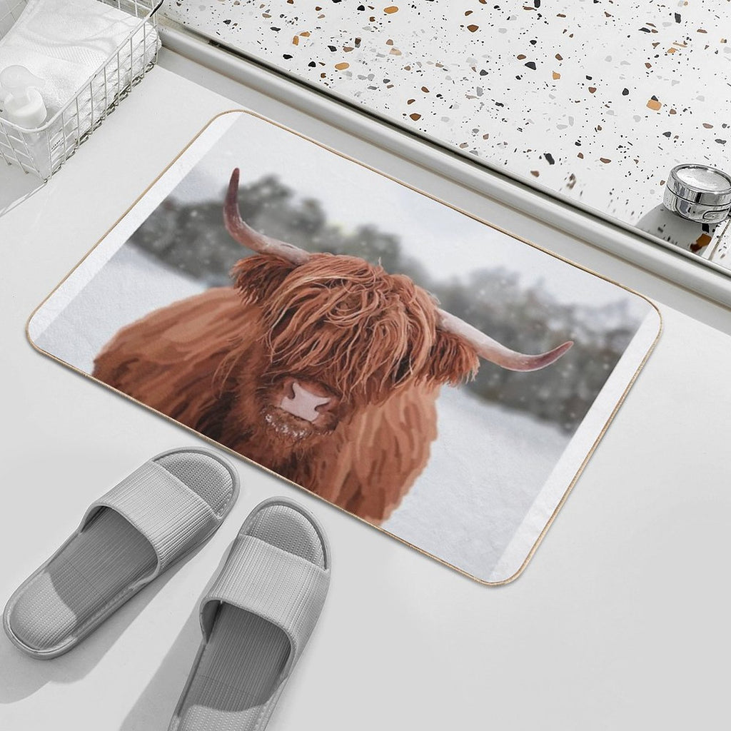 Highland Cow Snow Scene  Toxin-Free Bath Mat