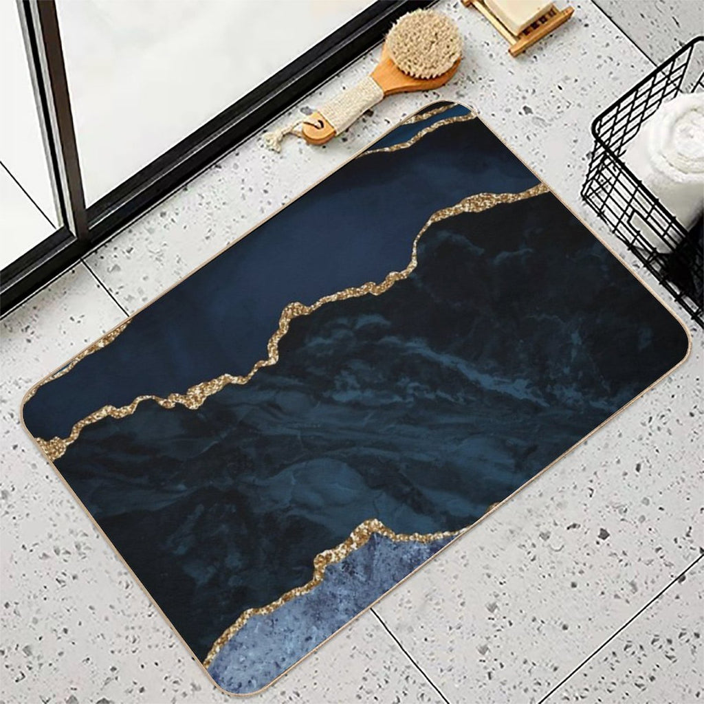 Navy And Gold Agate Watercolor Textures  Absorbent Bath Mat