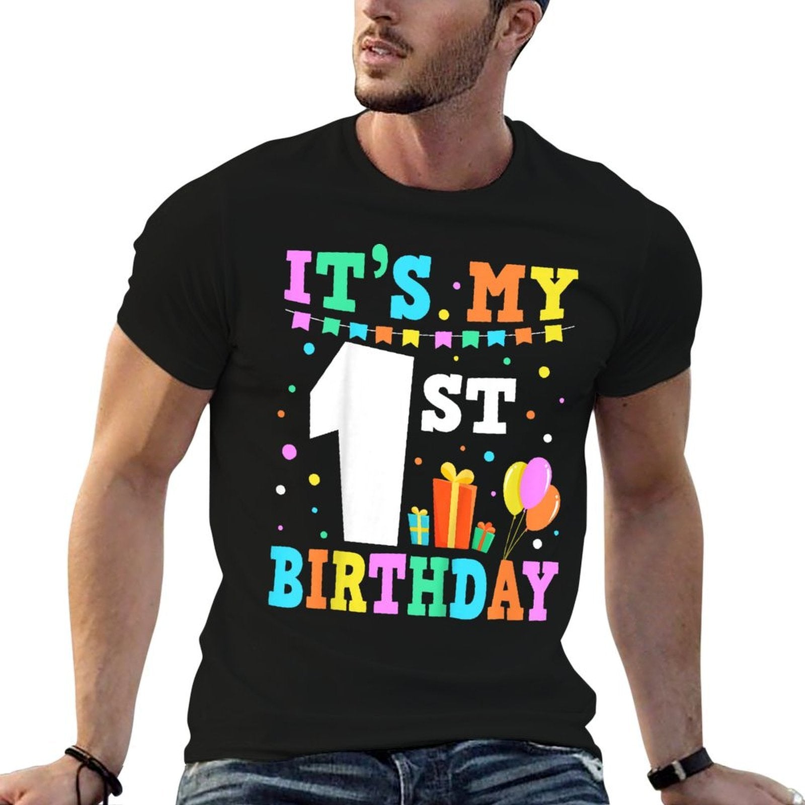 Kids It's My 1st Birthday One 1 Year Happy Birthday Boys & Girl  Ribbed Collar T-Shirt