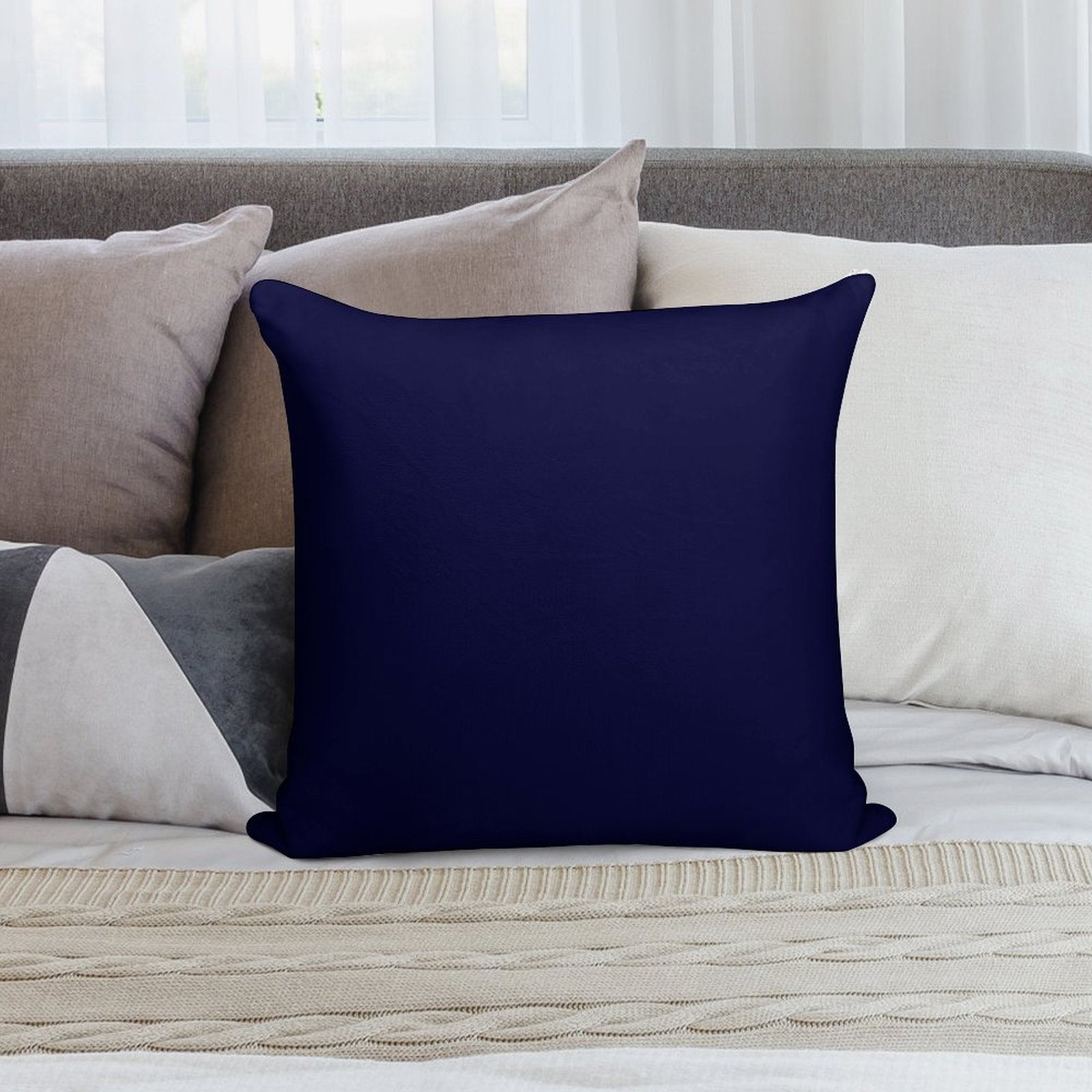 Navy Blue Solid Color Soft Durable Construction Throw Pillow