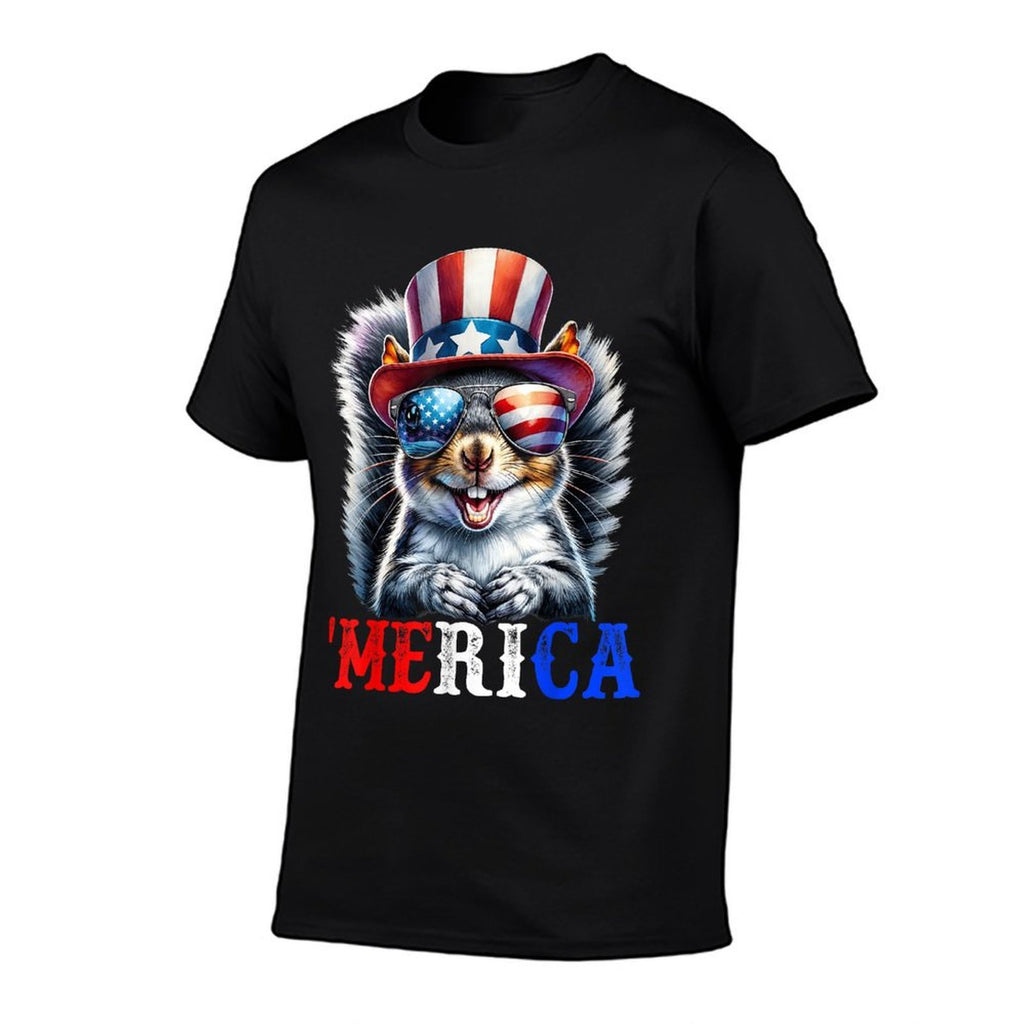 Merica Grey Squirrel Patriotic 4th of July Funny Men Women  Oversized Silhouette T-Shirt