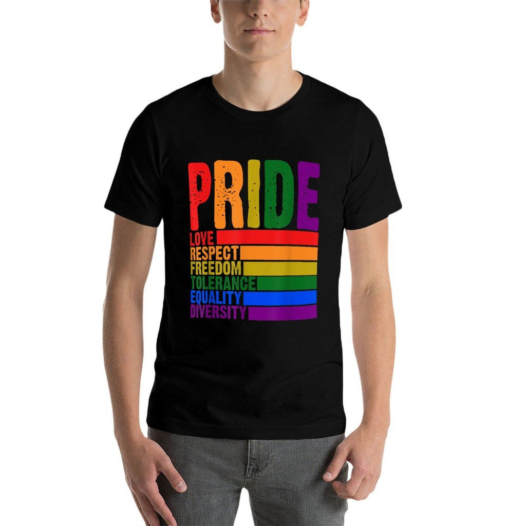 2025 Gay Pride Month Love Respect Freedom LGBTQ Rainbow  Rolled Sleeves T-Shirt