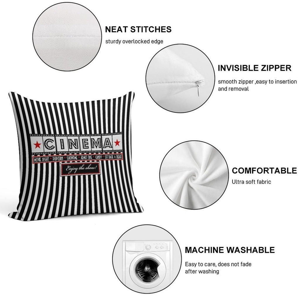 Movie Theater Striped Cinema Ticket Throw Pillow Soft Multiple Sizes Throw Pillow